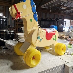 Classic  Pull Toy Horse with Blue Mane